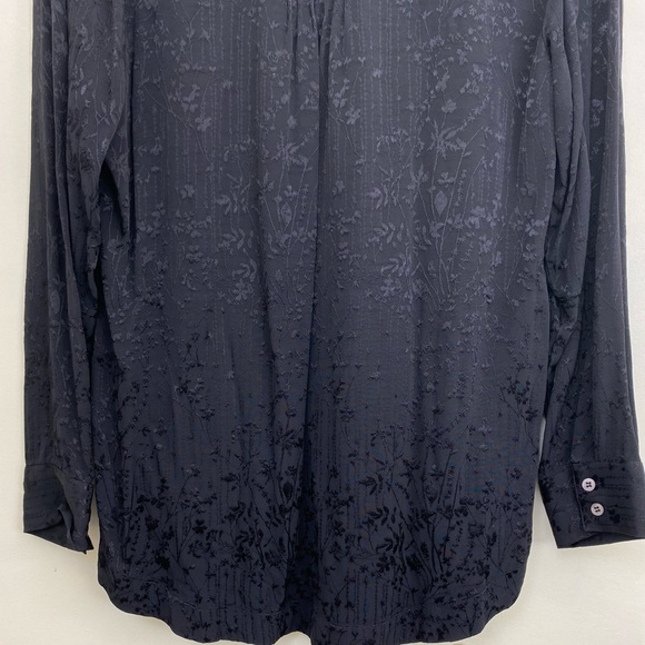 Soft Surrounding Silky Jacquard Pin Tuck Blouse Black Long Sleeve Womens Size L - Picture 8 of 13
